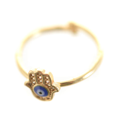 Evil Eye Hamsa Brass Adjustable Ring Dark Blue
