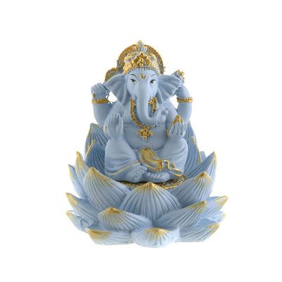 Ganesh Sitting On Lotus Statue Blue & Gold 8.5x7cm