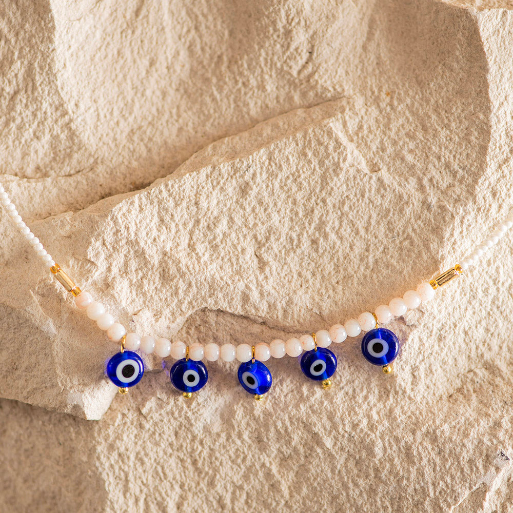 Necklace Beaded Clear With Evil Eye Design Karma Living