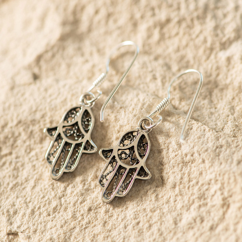 Hamsa Drop Earrings SS – Karma Living - Main Image