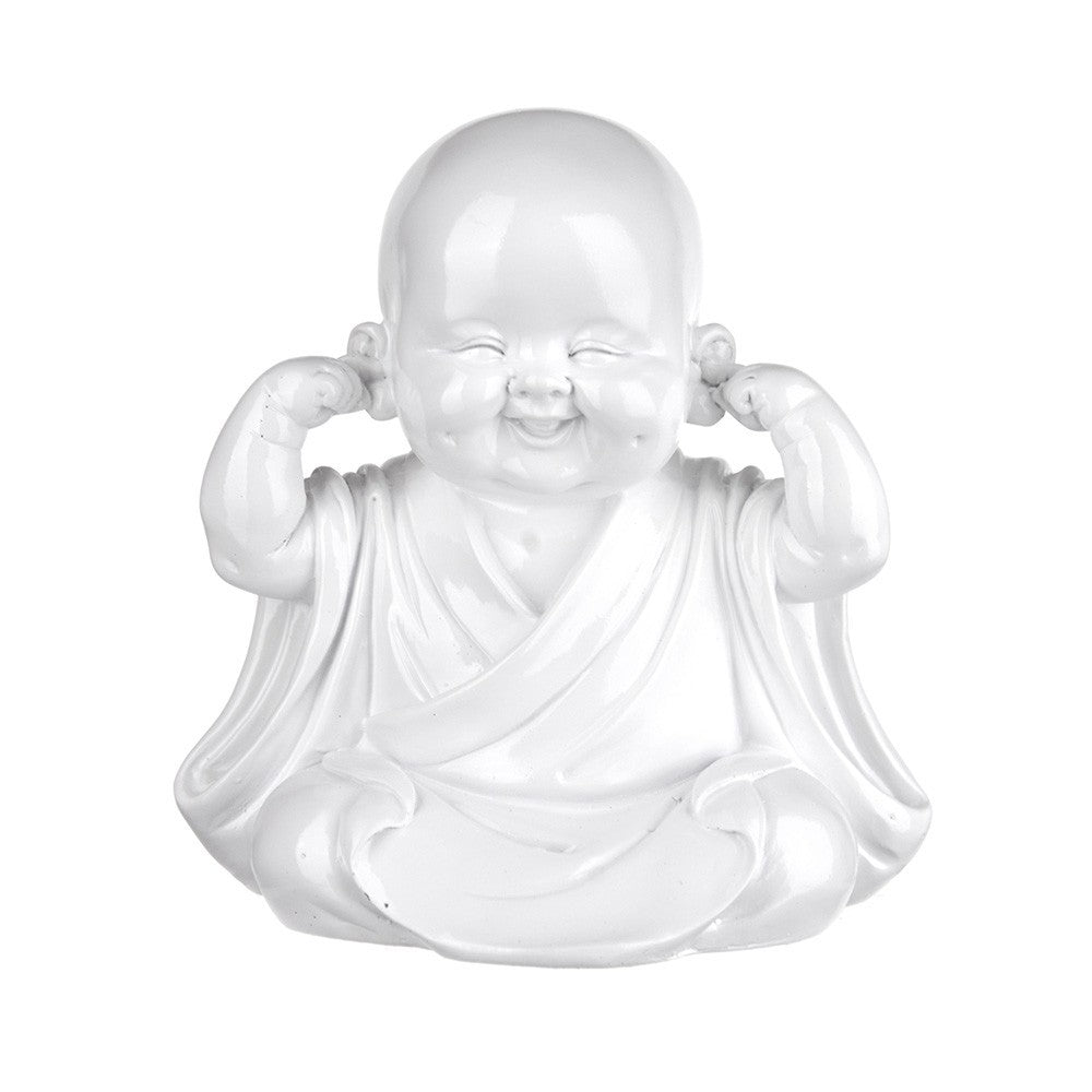 Monk Hear No Evil Statue White 15cm - Karma Living