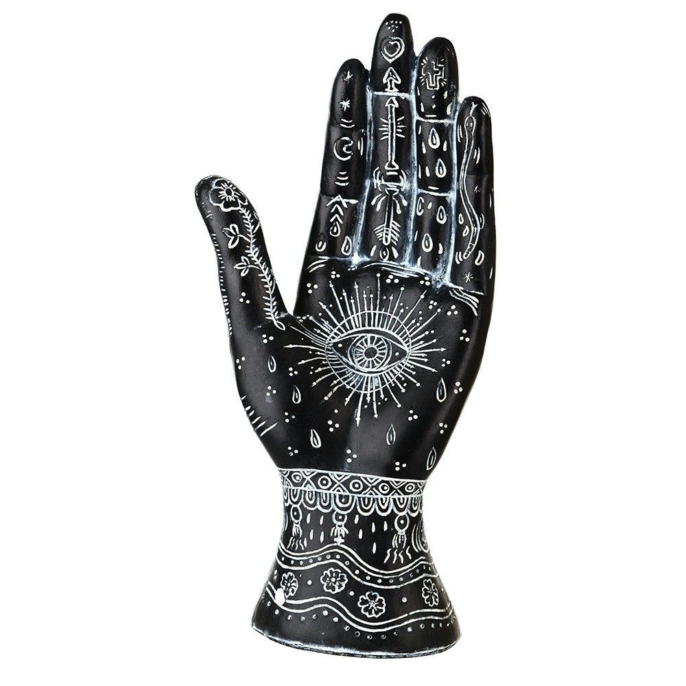 Hand Palmistry Statue Black & White 26cm - Karma Living
