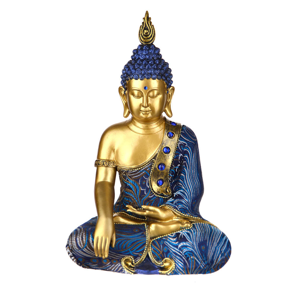 Buddha Sitting Statue Gold & Blue 30.5cm - Karma Living