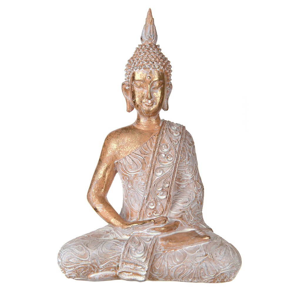 STATUE Buddha Sitting Hands In Lap Rose/White 40x27cm