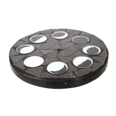 Round Incense Holder Black with Mosaic Moon Phase - Karma Living
