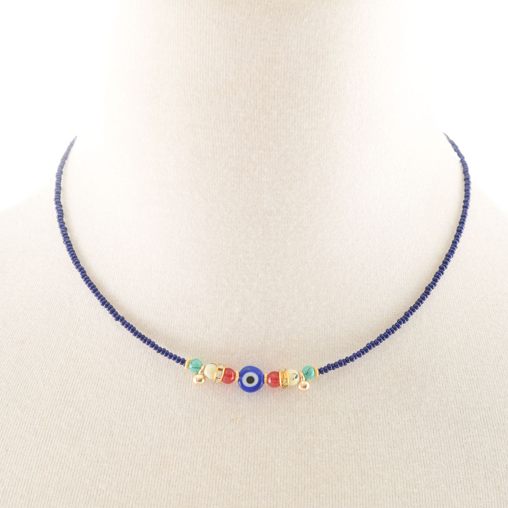 Evil Eye Necklace with Blue Beads - Karma Living