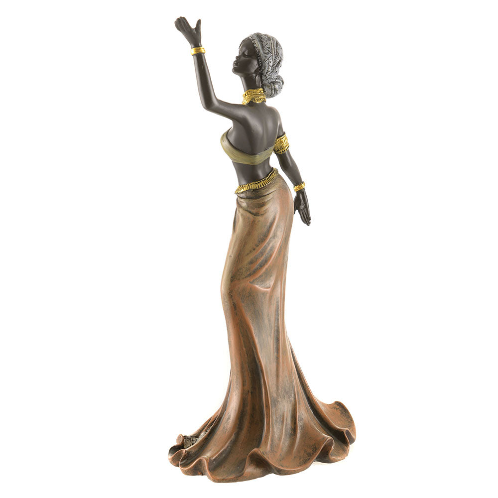 African Lady Statue Standing Orange 39.5cm