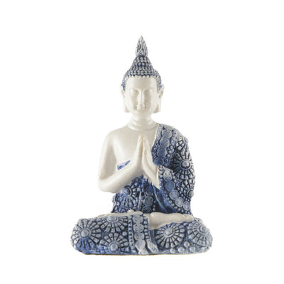 Buddha Statue Sitting Hands In Prayer White & Blue 9x6cm