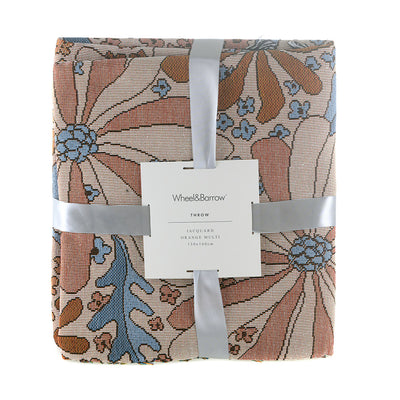 Jacquard Throw Retro Floral Orange & Pink  130x160cm
