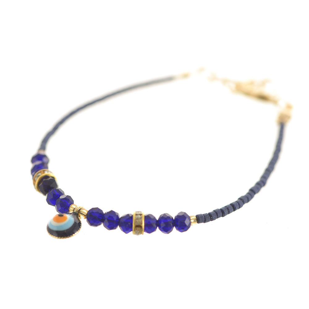 Evil Eye Bracelet with Blue & Gold Beads