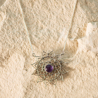 Mandala Amethyst Silver Necklace