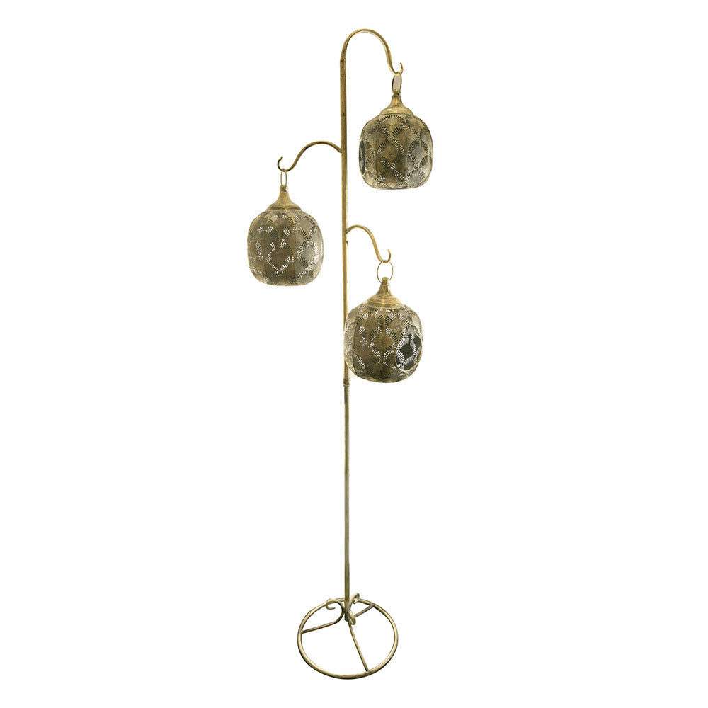 Metal Lantern Tree Three Hooks Washed Gold 184cm