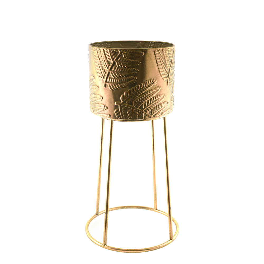 Metal Planter Gold With Leaves 54cm