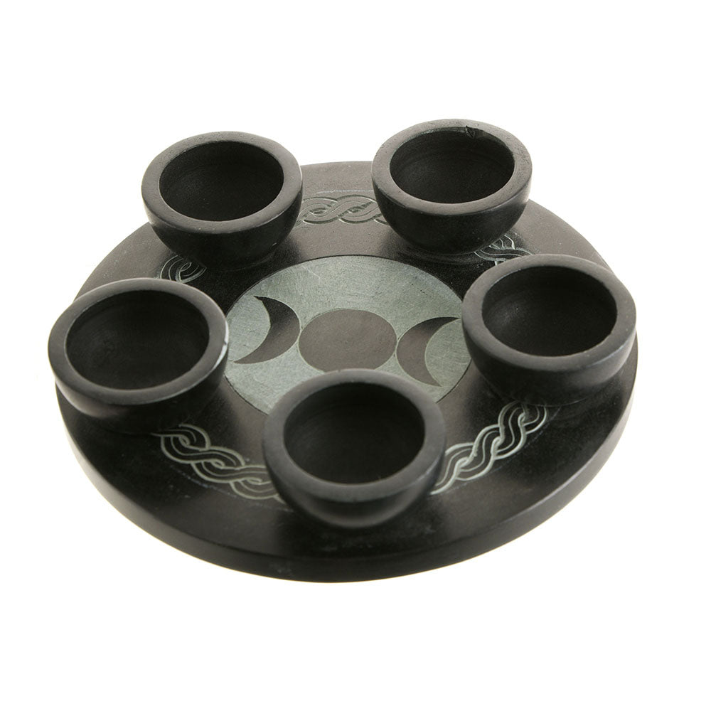 Soapstone Triple Moon Black Tealight Holder 18cm