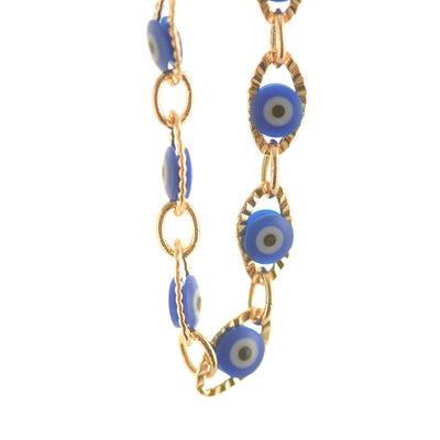 Brass Evil Eye Necklace Blue