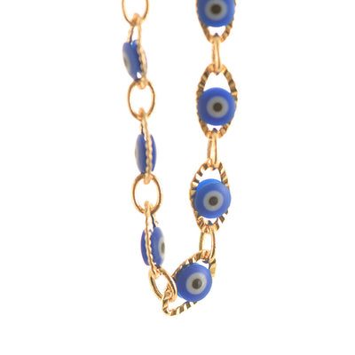 Brass Evil Eye Necklace Blue