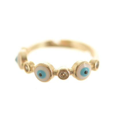 Small Evil Eye Brass Adjustable Ring White