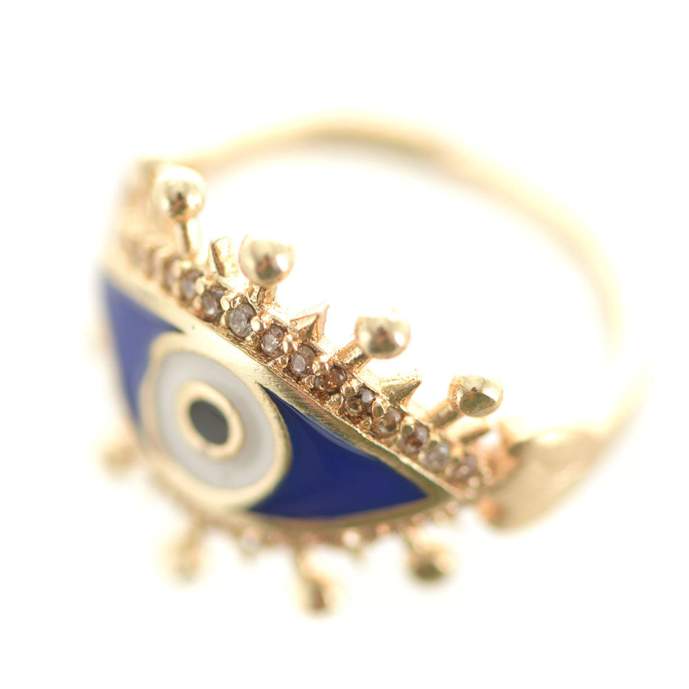 Large Evil Eye Brass Adjustable Ring Dark Blue