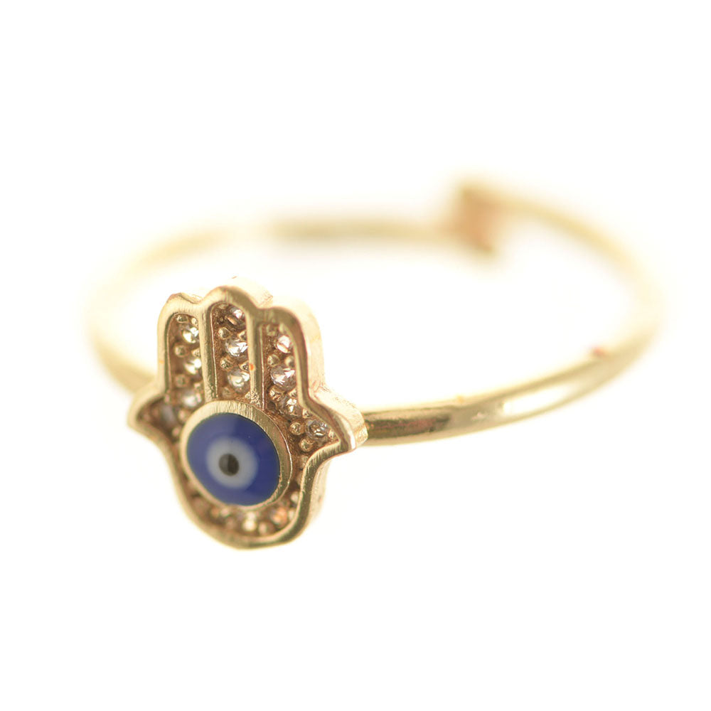 Evil Eye Hamsa Brass Adjustable Ring Dark Blue