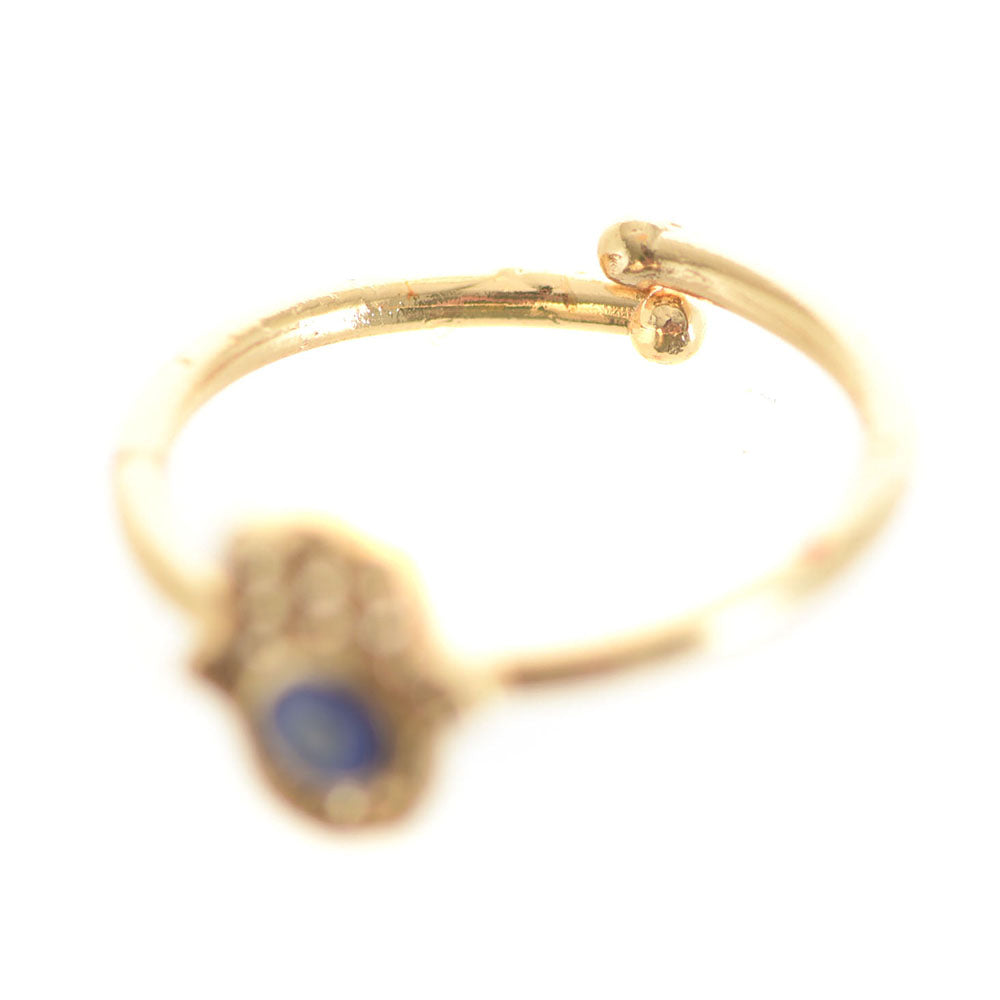 Evil Eye Hamsa Brass Adjustable Ring Dark Blue