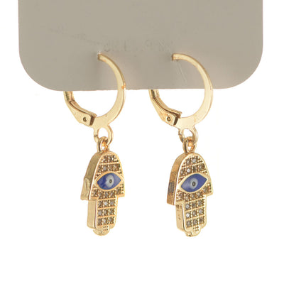 Brass Evil Eye Earrings Dark Blue