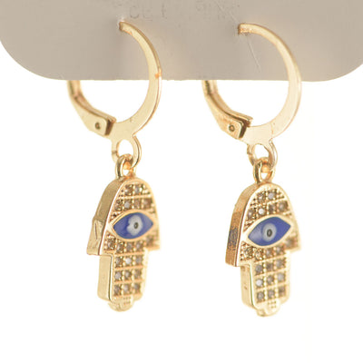 Brass Evil Eye Earrings Dark Blue