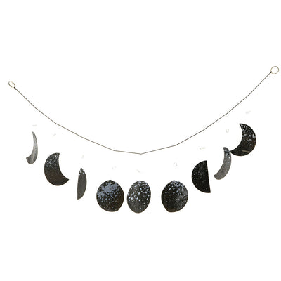 WALL HANGING Shell & Crystal Moon Phase Black 56x12cm