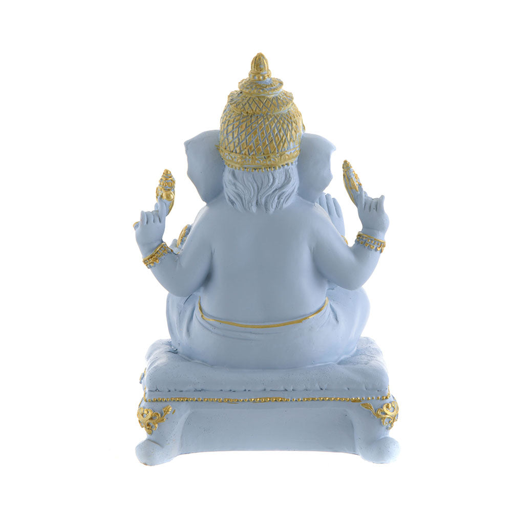 Ganesh Sitting Statue Blue & Gold 20.5x13cm