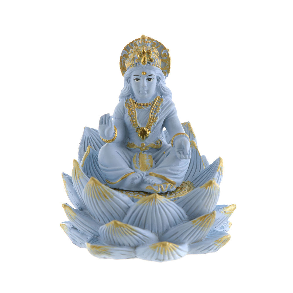 Lakshmi Sitting On Lotus Statue Blue & Gold 8.5x7cm