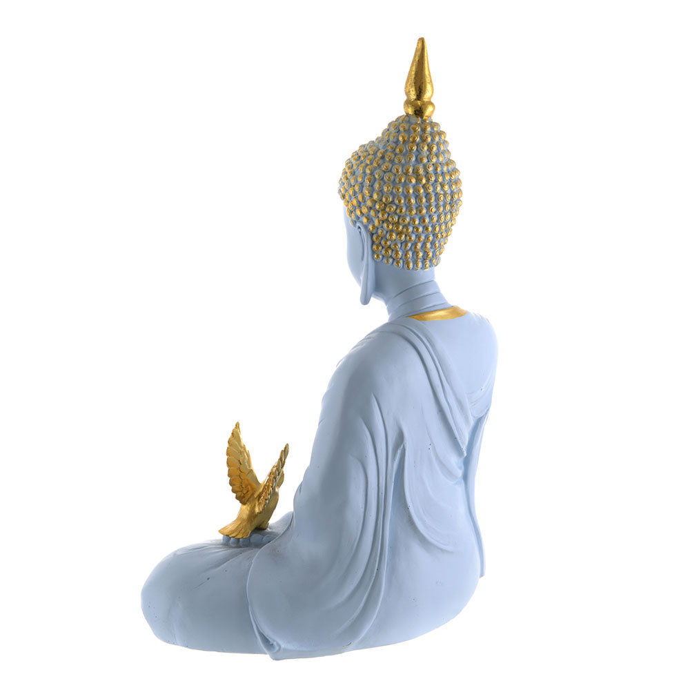 Buddha Sitting One Hand Prayer Statue Blue & Gold 34.5x24cm