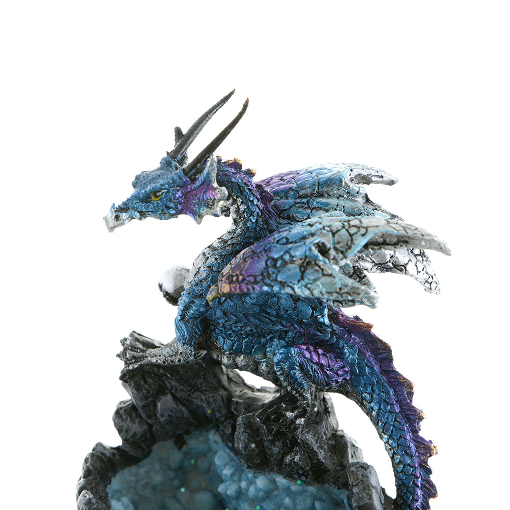 Dragon Statue with Geode Blue 15cm