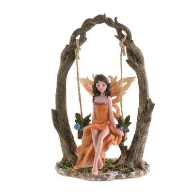 Fairy on Swing Statue Orange 26cm