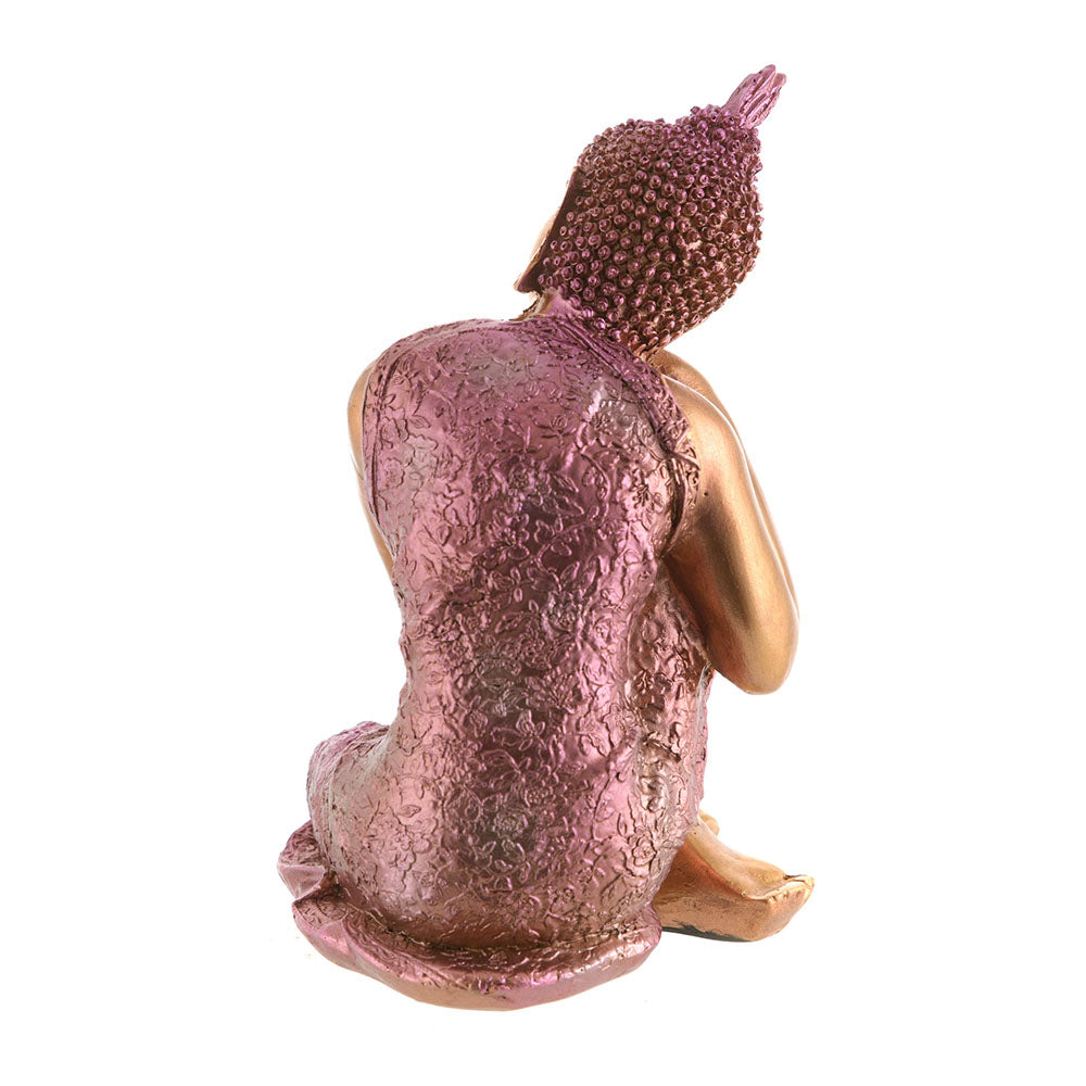 Buddha sitting head on knee statue gold & pink 18cm
