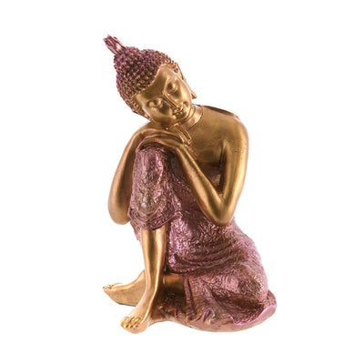 Buddha sitting head on knee statue gold & pink 18cm