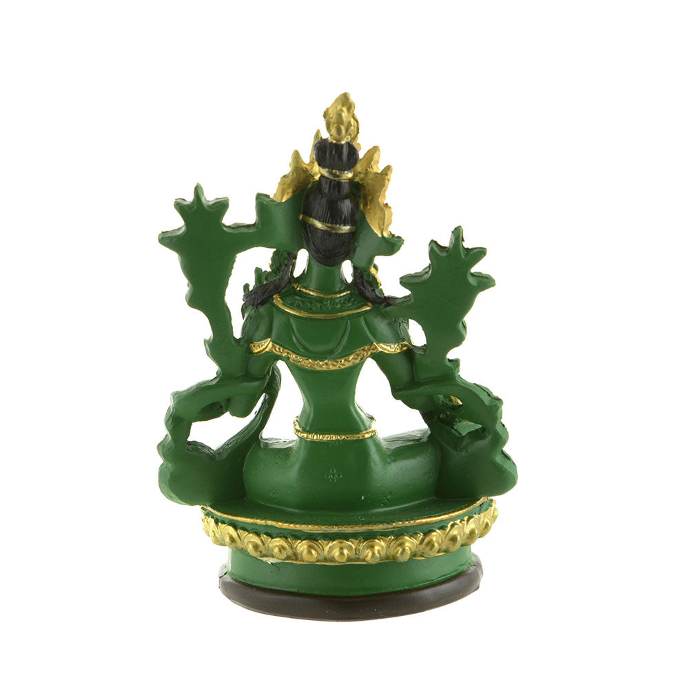 Tara goddess sitting statue green & gold 15cm
