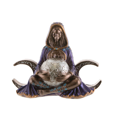 Triple moon goddess statue antique bronze & purple 18cm