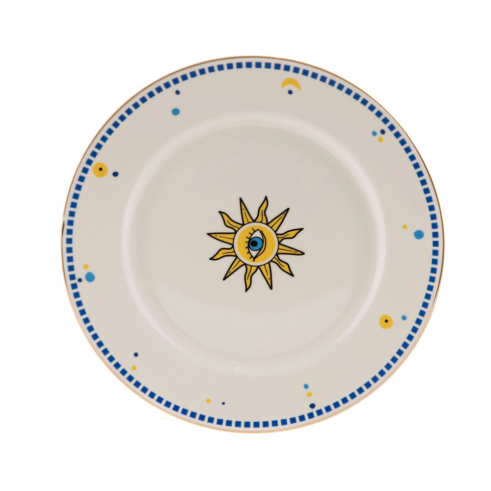 PLATE Round Sun Blue/Yellow 19cm