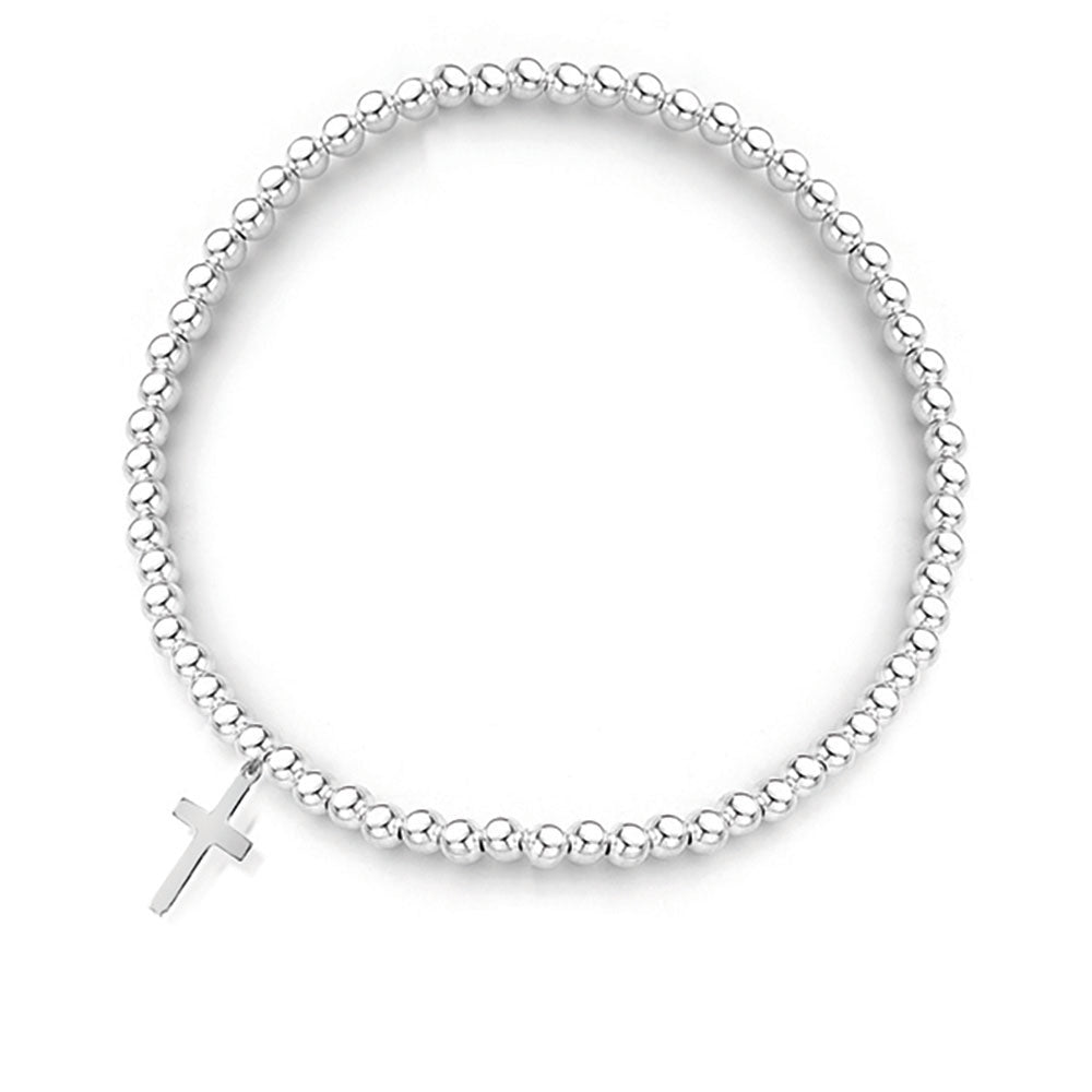 BRACELET Stainless Steel Beaded with Cross Charm