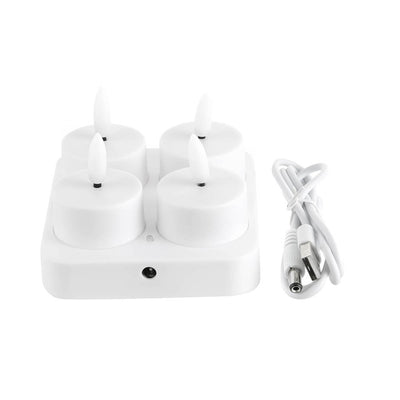 LED Tealights Set/4 with Rechargable Base Flameless LED