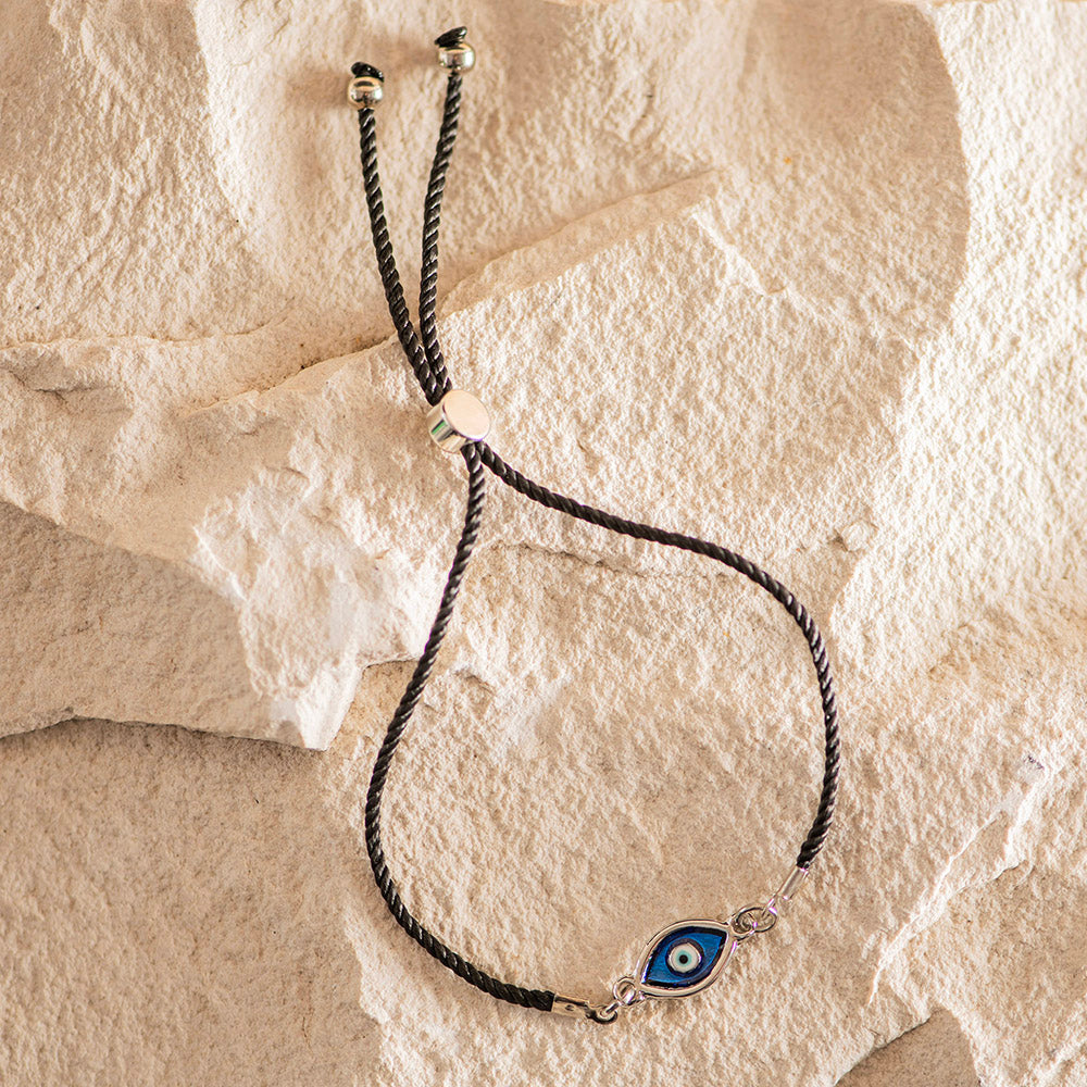 Jewel String Bracelet Cord Black With Evil Eye – Karma Living