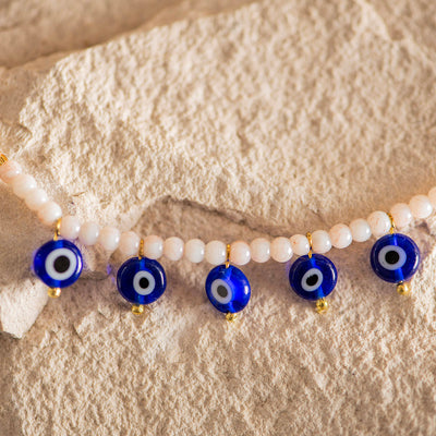Necklace Beaded Clear With Evil Eye Design