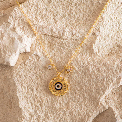 Necklace SS with Gold Coating with Evil Eye Charms
