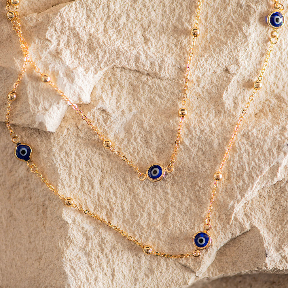 Necklace Brass With Small Evil Eyes