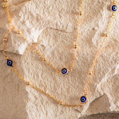 Necklace Brass With Small Evil Eyes