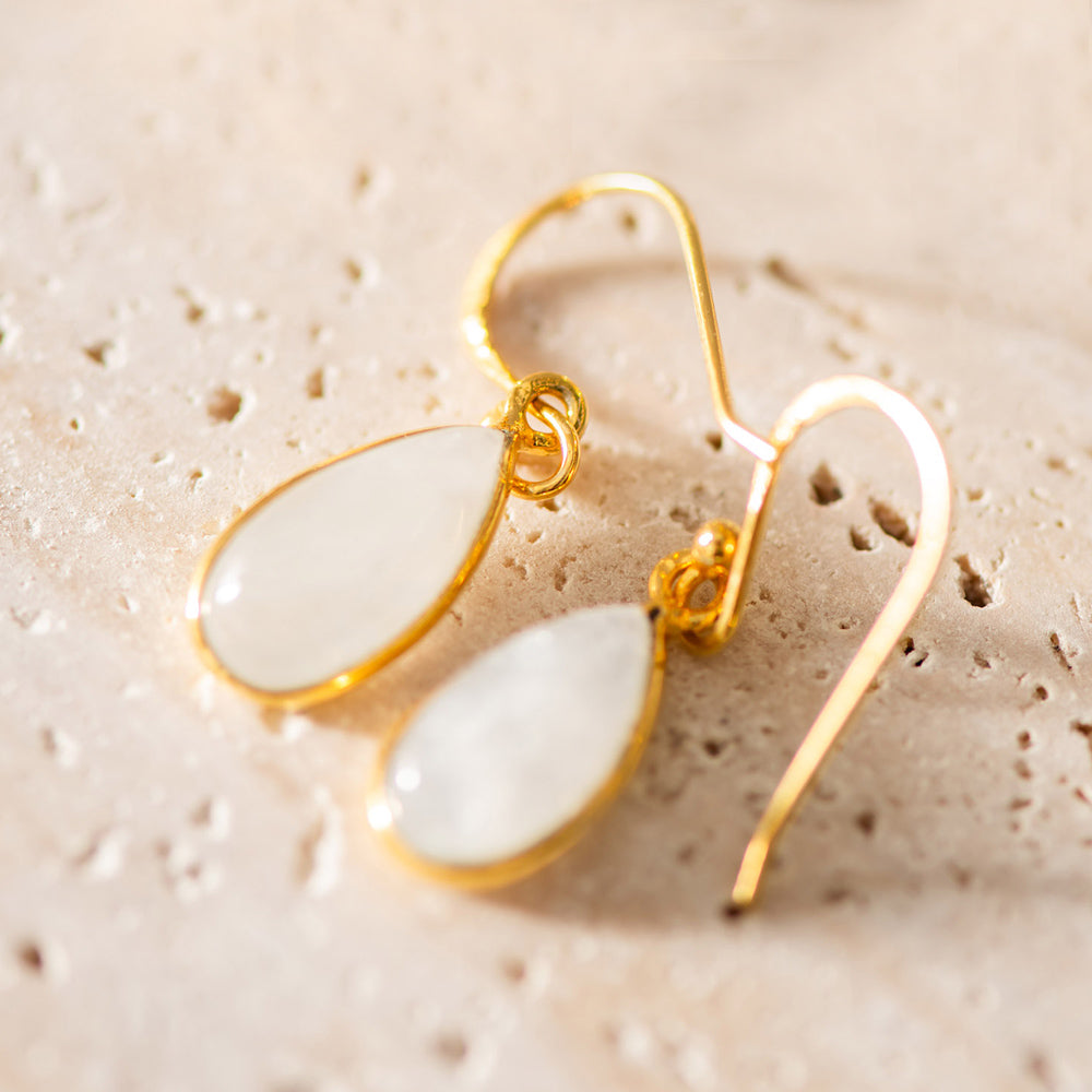Moonstone Drop Earrings Gold