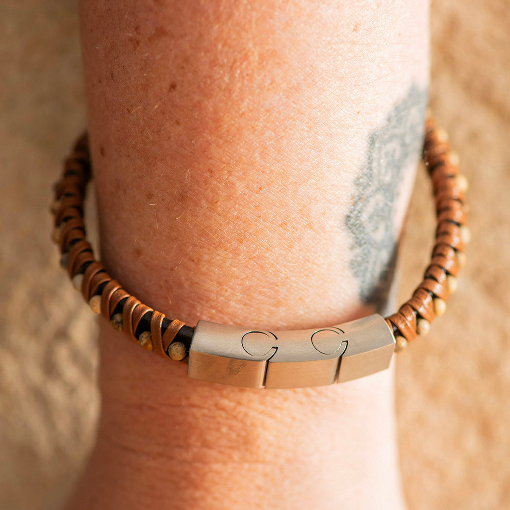 Men's Leather Bracelet Thick Band Brown