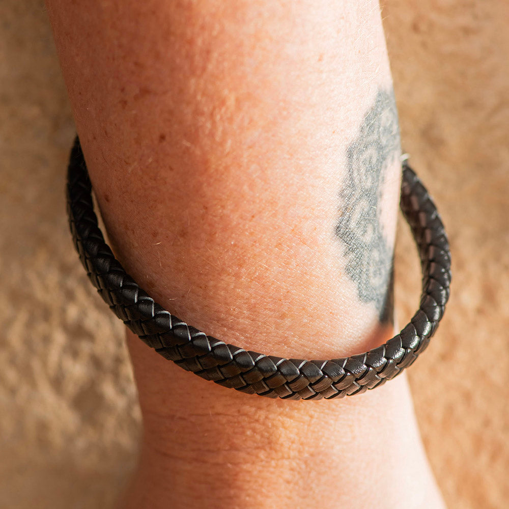 Men's Leather Bracelet Thick Band Black