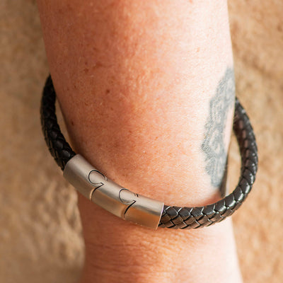 Men's Leather Bracelet Thick Band Black