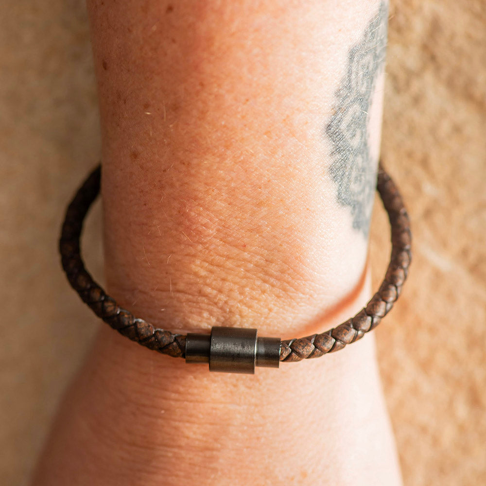 Men's Leather Bracelet Thin Band Brown