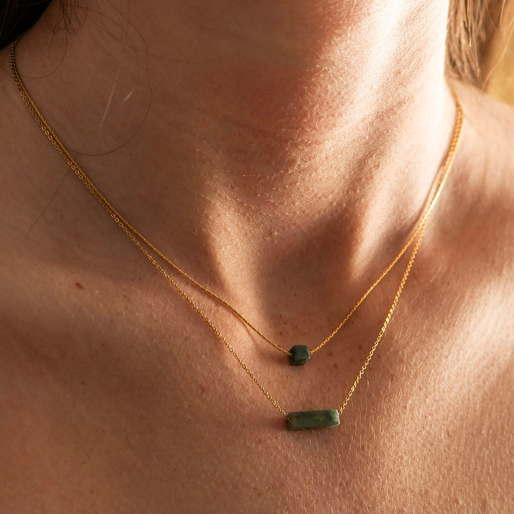 Double Chain Crystal Gold Coated Necklace
